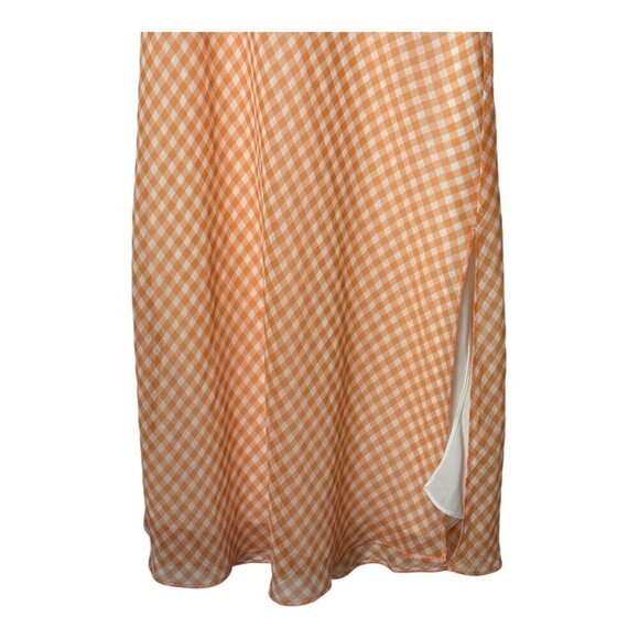 LPA Revolve Dress Women XXS Orange White Gingham Check Cowl Neck Front Slit Midi - Picture 8 of 12
